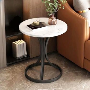 Imagem de Mesa lateral redonda, mesa de canto tulipa circular de luxo, mesas laterais de mármore branco para sala de estar, mesa de centro estética moderna, mesas de canto pequenas para sofá, quarto, pátio
