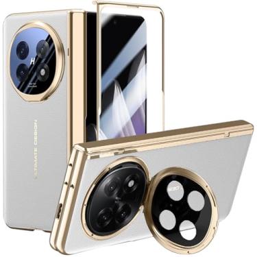 Imagem de YQODSZ Capa para Oppo Find N5 com suporte para câmera, capa de telefone de couro PU premium de corpo inteiro com protetor de tela proteção de dobradiça à prova de choque capa protetora rígida PC para