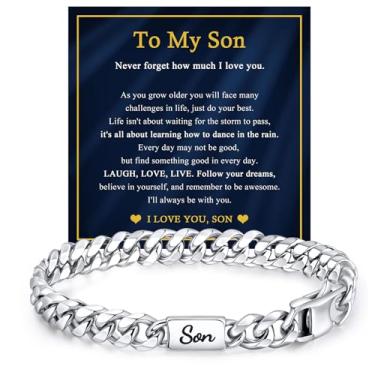 Imagem de VNOX Presente para homens, pai, marido, filho, neto, irmão, prata, aço inoxidável, corrente de elos cubanos, aniversário, dia dos namorados, Sem Pedra Preciosa