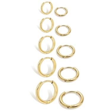 Imagem de Brincos pequenos de argola de ouro leves: brincos de argola articulados para cartilagem de lóbulo, hélice, brincos de argola minúsculos, banhados a ouro, prata, preto, para mulheres e homens (conjunto