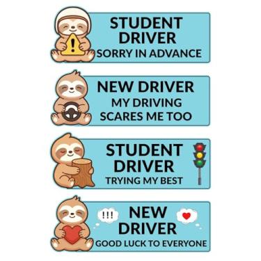 Imagem de Conjunto de 4 Autocolantes Magnéticos para Automóvel com Desenho Bicho-Preguiça Novos Condutores, Autocolantes Divertidos para Estudantes Condução com um Design Fofo de Bicho-Preguiça