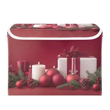 Imagem de SEHANY Cestas vermelhas de armazenamento de presentes de Natal com tampas, organizador de caixas de armazenamento de tecido para armário de roupas, cobertor de escritório, berçário, 42 x 32 x 30 cm