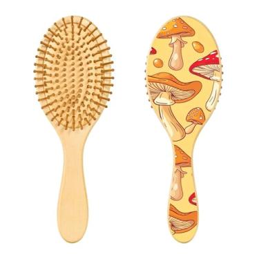 Imagem de SEHANY Escova de cabelo de madeira Forest Mushroom para mulheres e homens, escovas de cabelo de cabeça redonda, escova de cabelo para massagem do couro cabeludo suave e desembaraçadora para todos os