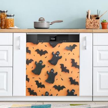 Imagem de ATTX Capa de ímã para lava-louças de morcego Halloween Boo, 58,4 cm C x 66 cm A decoração da capa da máquina de lavar louça, decalques de armário doméstico eletrodomésticos adesivos #124