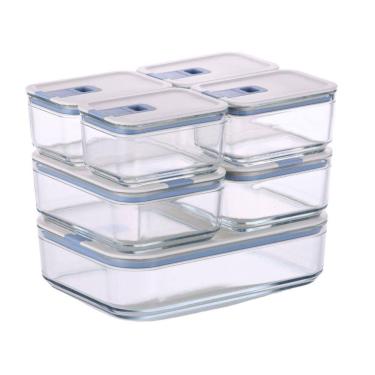 Imagem de Conjunto De Potes De Vidro Herméticos Retangulares - 7 Unidades - Tampa Com Alavanca