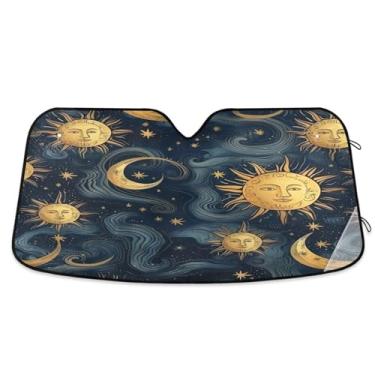 Imagem de ATTX Para-brisa de carro sol e lua 139.7 cm x 70.1 cm escudo solar universal com proteção UV, persiana de janela frontal automática dobrável para caminhões Sedans SUVs #496