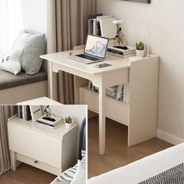 Imagem de Yadlan Mesa compacta infantil para espaços pequenos, mesa dobrável para crianças, mesa de cabeceira de estudo de madeira maciça natural, mesa de escritório em casa pequena com gaveta, quarto, mesa de