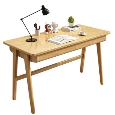 Imagem de HGTRH Escrivaninha de madeira, mesa de estudo com 2 gavetas, mesa de escritório em casa para pequenos espaços, mesa de computador, estação de trabalho, mesa de trabalho de madeira maciça, mesa de