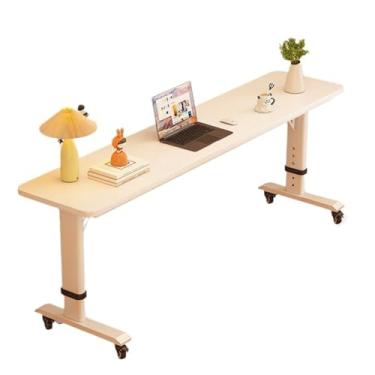 Imagem de HGTRH Mesa sobreposta com rodas, mesa com rodinhas 80/120 x 40 cm ajuste de altura 68-103 cm madeira maciça computador desktop mesa de trabalho altura ajustável mesa sobrecama para quarto sala de