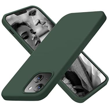 Imagem de Cordking Capa para iPhone 13, capa para iPhone 14, capa protetora de silicone ultrafina à prova de choque com [forro macio de microfibra antiarranhão], 15,1 cm, verde alpino