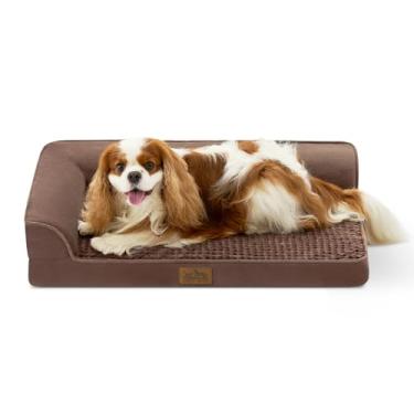 Imagem de COZY KISS Cama ortopédica para cães de tamanho médio e pequeno, sofá para animais de estimação de pele sintética, sofá reforçado de espuma com capa de forro à prova d'água, antiderrapante, lavável, em