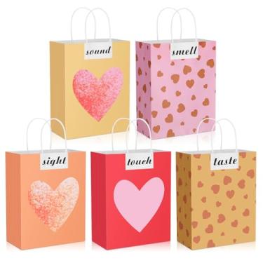 Imagem de Kolldenn Sacos de presente 5 sentidos para ele, ela, 26 cm, Dia dos Namorados, Five Senses, sacos de presente com alças, cheiro, sabor, toque, visão, som, papel kraft, embrulhos de presente para dia