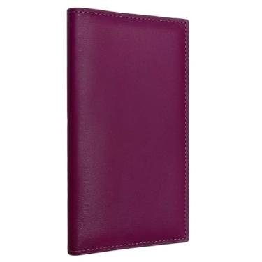 Imagem de Baculyri Capa de couro premium para talão de cheques pessoal, carteira com suporte de caneta e divisória transparente para cheques duplicados (homens e mulheres), Fúcsia