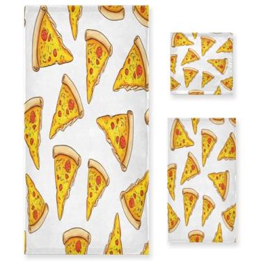 Imagem de Wassud Conjunto de 3 toalhas de banho divertidas para fatias de pizza, toalhas super macias e absorventes para banheiro, toalhas de banho de secagem rápida, toalha de banho para academia, spa, hotel