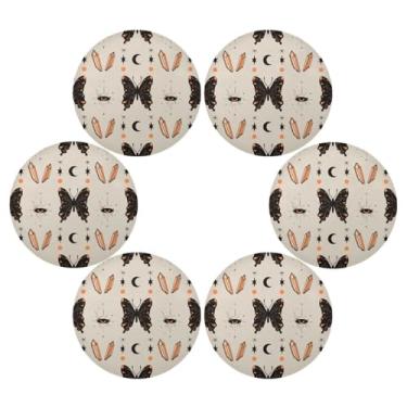 Imagem de Wassud Jogo americano conjunto de 6 tapetes redondos de borboletas pretas para cozinha e jantar tapetes laváveis resistentes ao calor para decoração de mesa 39 cm