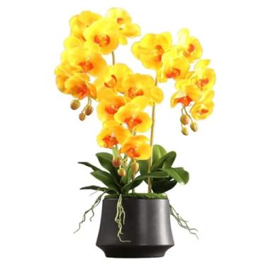 Imagem de YYBOES Flor artificial com vaso Phalaenopsis flores artificiais PU falso floral 23,6 polegadas decoração de orquídeas artificiais orquídeas artificiais