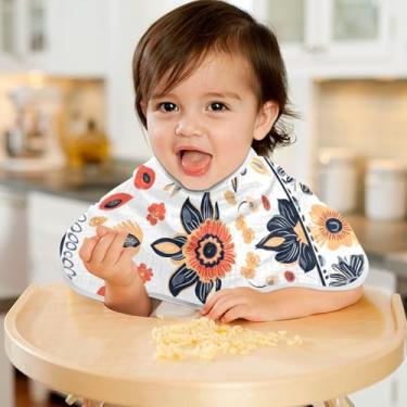 Imagem de CEBUGI Panos para Arrotar Musselina para Bebês 56 x 28 cm Toalhas de Bebê Absorventes Macias Boho Floral Algodão Arrotar Trapos para Bebês Meninos e Meninas Pacote com 4