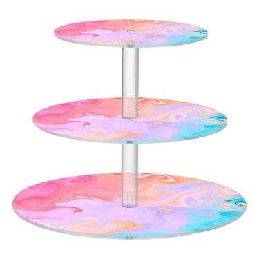 Imagem de CEBUGI Suporte de cupcake de 3 camadas, fundo abstrato, redondo, suporte de bolo, torre, bandeja de servir em camadas de acrílico para chá, chá de bebê, casamento e mais