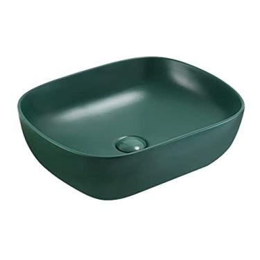 Imagem de Pia de banheiro pia de bancada verde fosco bacia de arte de cerâmica retangular pia de banheiro com escorredor acessórios de banheiro pia de vaso
