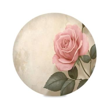 Imagem de xigua Jogo americano redondo rosa com folhas verdes, conjunto de 4 para mesa de jantar, tapetes de mesa antiderrapantes laváveis e resistentes ao calor para decoração de festa, cozinha, jantar
