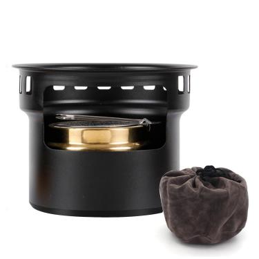 Imagem de TARSHYRY Mini Fogão a Alumínio de Alumínio, Fogão Portátil de Acampamento de álcool Com Stand e Saco de Armazenamento para Mochila café Ao Ar Livre de Emergência (Preto)