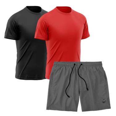Imagem de Kit 2 Camisetas Dry Treino Fitness Academia + Short Bermuda Cinza-Masculino