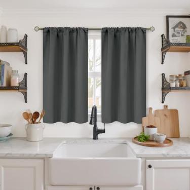 Imagem de BGment Cortinas blackout curtas de 101 cm de comprimento para janela de cozinha - Cortinas pequenas com bolso para varão escurecimento de privacidade para trailer, banheiro, café, pia, 2 painéis, 86 x