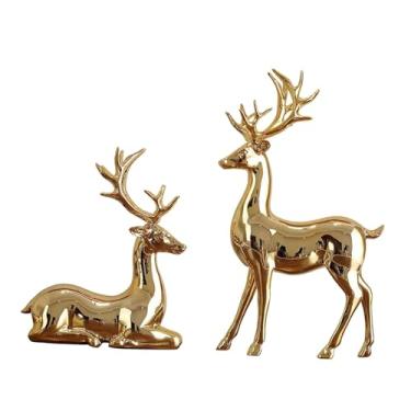 Imagem de Generic Par de estatuetas de renas e alces, peças decorativas colecionáveis ​​europeias para mesa, lareira ou bar, Ouro