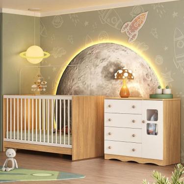 Imagem de Berço 3 em 1 para Colchão 130x60cm com Cômoda 1 Porta 4 Gavetas Serena Multimóveis MP4741