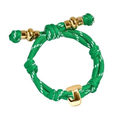 Imagem de VLINRAS Pulseira verde com nó bolha inicial pulseira corda nodosa letra bufante pingente joia personalizada, Adjustable, Latão, Sem Pedra Preciosa