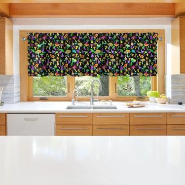 Imagem de sgqjdpmc Sanefas de cozinha de cogumelo para decoração engraçada de janela sobre a pia para cozinha, quarto, banheiro, cortinas de janela pequenas
