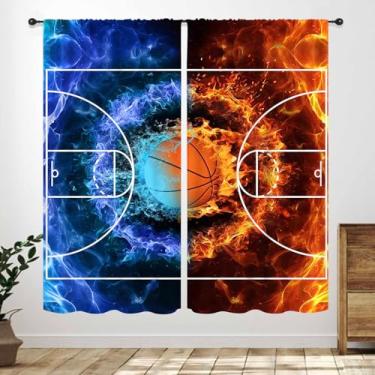 Imagem de Cortinas de basquete para quarto de meninos, tema esportivo, quadra, arena, estádio, campo para adolescentes, meninos, decoração de quarto, competição, sala de estar, 2 painéis, 106 x 113 cm