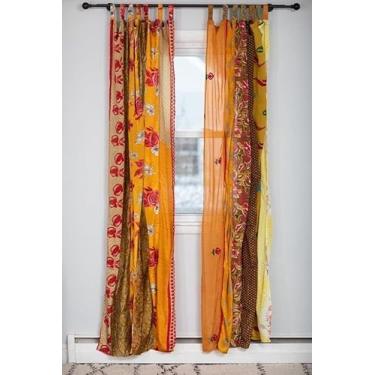 Imagem de Cortinas coloridas Sari com filtro de luz – cortinas boho, painel de dossel de cama, tapeçaria ou tratamento de janela cor turquesa (213 x 109 cm) (amarelo)