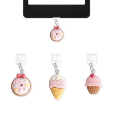 Imagem de QPIXVB 3 peças de plugue de poeira tipo C, pingente de plugue de poeira Kindle, acessórios de morango Kindle Paperwhite para leitores, amantes de livros, mulheres, homens, professores, estudantes