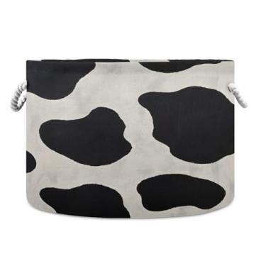 Imagem de JUZIHAI Cesta de armazenamento dobrável com estampa de vaca cesto de roupa suja para bebês com alças de corda de algodão, caixa de brinquedos dobrável, organizador de armário para quarto, berçário