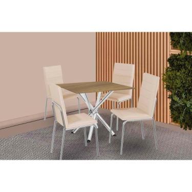 Imagem de Conjunto: Mesa Sala Jantar Volga C- Tampo De Madeira 90cm E 4 Cadeiras Amsterdã Cromado-nogueira - Bege - Kappesberg