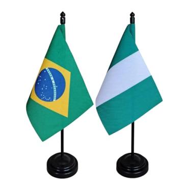 Imagem de Kit Bandeira de Mesa Brasil e Nigéria, 26cm Altura, 18x11cm, Multicolorido, Oxford, Base Plástica, Decoração para Escritório e Eventos