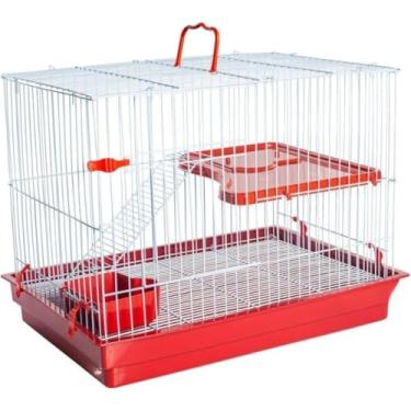Imagem de Gaiola 3 Andares para Gatos - Dobrável com Roda, Escada e Bebedouro(VERMELHA)
