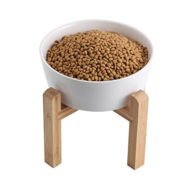 Imagem de Addggo Tigela branca elevada/elevada para cães de cerâmica para raças pequenas e médias, tigela de água para alimentos com suporte, 16 em 3,6 xícaras, prato pesado antiderrapante para cães, boca larga