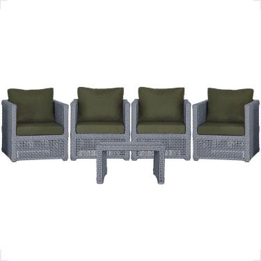 Imagem de Mesa E 4 Poltronas Madri Corda Náutica Estofado 13 Trama Prata