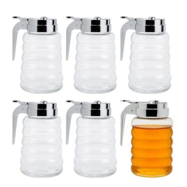 Imagem de Kit 6 Meleira Pote Porta Mel De Vidro Com Tampa De Metal 280ml Lyor