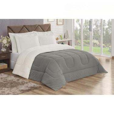 Imagem de Coberdrom Casal Queen Dupla Face Sherpa Tipo Pele de Carneiro 2,40x2,20m (Coberdrom Cinza)