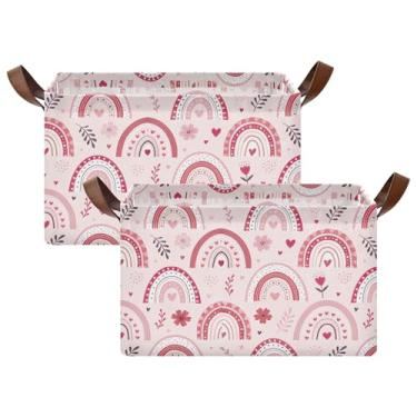Imagem de Organizador de roupas grandes de flores arco-íris rosa para armário com alças, organizadores de brinquedos e caixas de armazenamento 40 x 29 x 25 cm, caixas organizadoras, pacote com 2