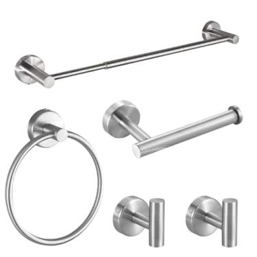 Imagem de Kit 5 Acessórios Para Banheiro Inox Toalheiro Cabide Porta Toalha Completo Resistente 40cm ou 60cm (Prata(Escalável 43-65cm))