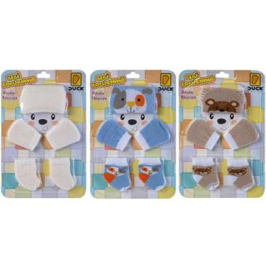 Imagem de 3 Kit Touca Luva e Meia Bebê Recém-Nascido Menino Fofurinha Para Prese