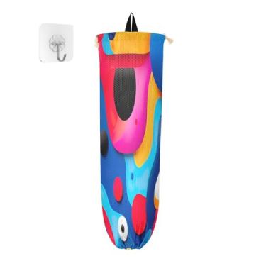 Imagem de Papel de parede abstrato com formas coloridas, pacote com 2, dispensador de sacolas de supermercado, suporte de saco de plástico para suporte de parede de sacolas de supermercado