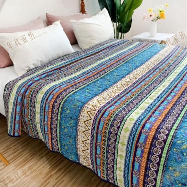 Imagem de Colcha de algodão acolchoada, estilo campestre, lençol, cobertor, edredom, roupa de cama quente, multicolorida, 230x250cm