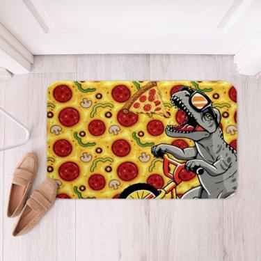 Imagem de Tapete de banheiro fofo de dinossauro, tapete de banho antiderrapante de pizza 3D para crianças, meninos, meninas, adolescentes, tema de fast food americano, tapete absorvente desgrenhado, animais