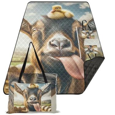 Imagem de TSENQUE Mantas de praia engraçadas de cabra, vaca, pato, animal, impermeável, estampa à prova de areia, tapete de acampamento infantil para grama, itens essenciais de piquenique, dobrável, 203 x 152