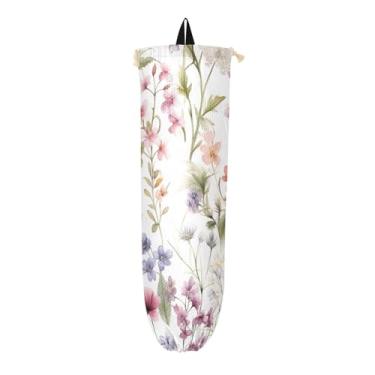Imagem de Suporte de sacola de compras em aquarela de flores silvestres, organizador de bolsa de armazenamento de cozinha, bolsa para sacolas plásticas